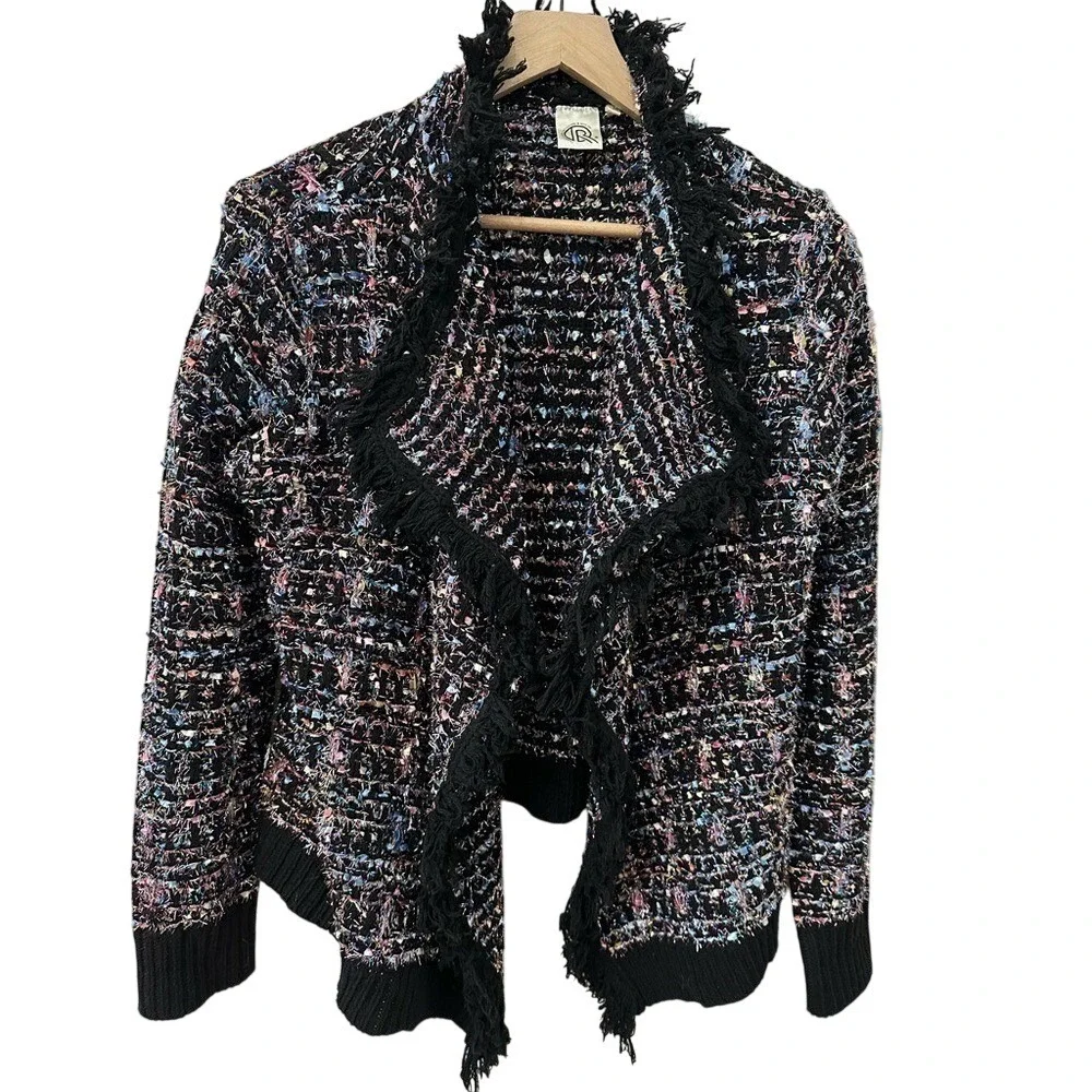 Blazer Cardigan L/XL Black Multi‎ Confetti Fringe Metallic Dopamine WhImsial